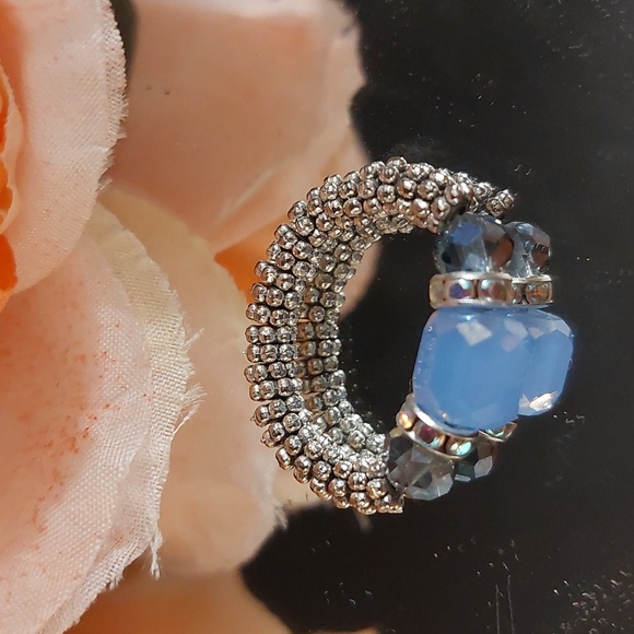 Handmade Blue Crystal Beaded Ring - READ BELOW FOR CUSTOM SIZING👇 - Picture 4 of 6